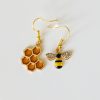 Bee-and-Honeycomb-Earrings-Yellow-Gold-Black-3 Bee & Honeycomb Hook Earrings